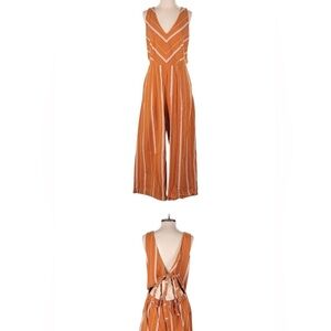 Lucky Brand V-Neck Orange Striped Jumpsuit